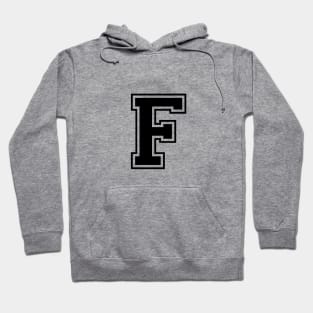 Initial Varsity Style Letter F Design - Black text Hoodie